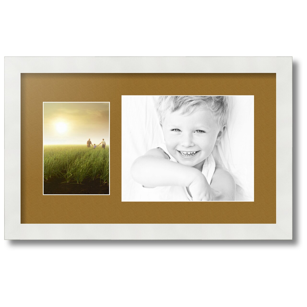 ArtToFrames Collage Photo Picture Frame with 1 - 5x7, 8x10 inch Openings, Framed in White with Over 62 Mat Color Options and Regular Glass (CSM-3966-166)